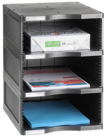 ARCHIVO 2000 MODULO ARCHIVODOC APILABLE 3 ALTURAS JUMBO A4 360 X 300 X 405 COLOR NEGRO - 6613 NE