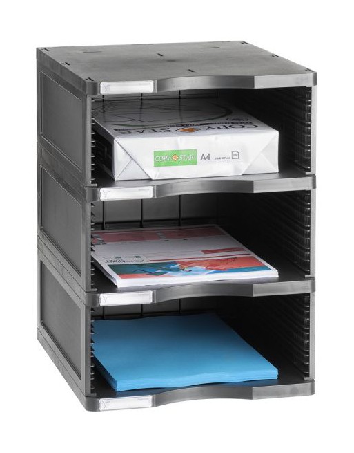 ARCHIVO 2000 MODULO ARCHIVODOC APILABLE 3 ALTURAS JUMBO A4 360 X 300 X 405 COLOR NEGRO - 6613 NE