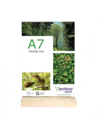 ARCHIVO2000 EXPOSITOR DE SOBREMESA DOBLE CARA CON BASE DE MADERA A7 VERTICAL ID 15907M1 TP