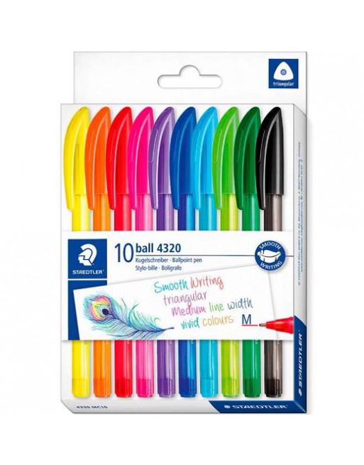 STAEDTLER BOLÍGRAFO BALL 4320 M 1,0MM TRIANGULAR C/SURTIDOS ESTUCHE 10 UD 4320 MC10