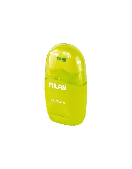 Milan 4710624 - Sacapuntas de plástico, con goma de borrar, con depósito,  con 2 orificios, colores surtidos