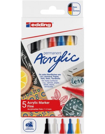 EDDING 5 MARCADORES PERMANENTES ACRILICO 5300 COLORES SURTIDOS BASICOS 4-5300-5S