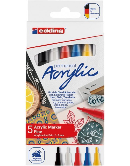 EDDING 5 MARCADORES PERMANENTES ACRILICO 5300 COLORES SURTIDOS BASICOS 4-5300-5S