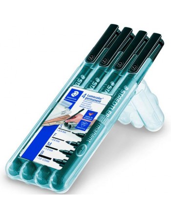 STAEDTLER ROTULADOR PERMANENTE LUMOCOLOR 31 PUNTAS S,F,M,B NEGRO ESTUCHE 4 UD 31-9WP4GS