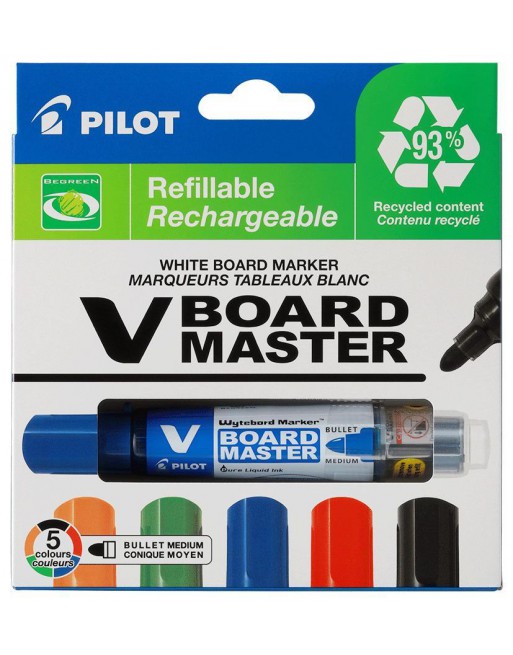 PILOT ESTUCHE 5 ROTULADADORES PARA PIZARRA BLANCA VBOARD MASTER RECARGABLES SURTIDO WBMA-VBM-M-S5-BG