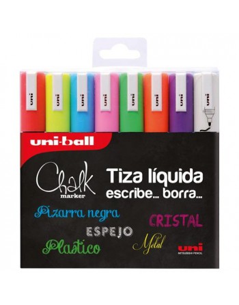UNIBALL MARCADOR DE TIZA LÍQUIDA CHALK PWE-5M/8P BASIC COLORES SURTIDOS BLÍSTER 8 UD 302422090