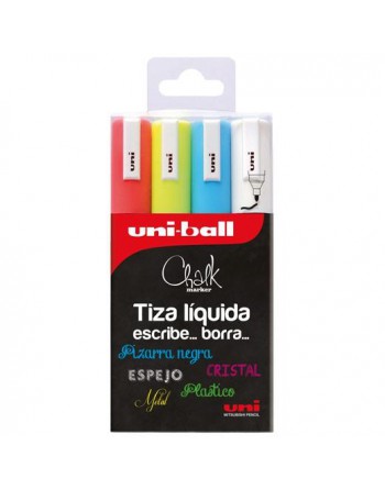 UNIBALL MARCADOR DE TIZA LÍQUIDA CHALK PWE-5M 4P COLOERS SURTIDOS BLÍSTER 4 UD 302422086