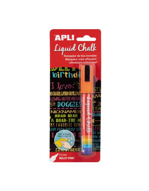 APLI BLISTER ROTULADOR PARA PIZARRA CHALK 5.5MM PUNTA REDONDA NARANJA  - 17622