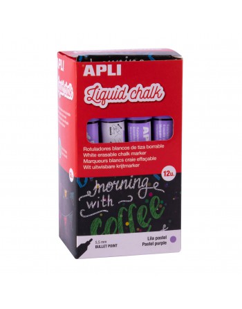 APLI 12 ROTULADOR PARA PIZARRAS CHALK 5.5MM PUNTA CONICA LILA PASTEL - 18040