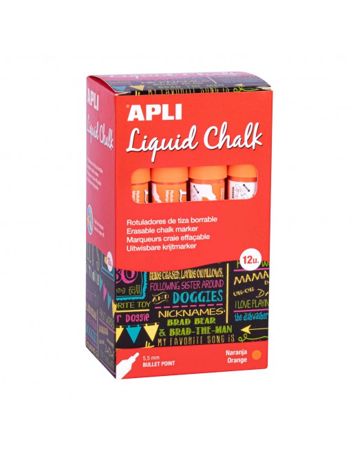 APLI 12 ROTULADOR PARA PIZARRAS CHALK 5.5MM PUNTA CONICA NARANJA - 18037