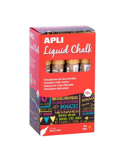 APLI 12 ROTULADOR PARA PIZARRAS CHALK 5.5MM PUNTA CONICA DORADO-ORO - 18041