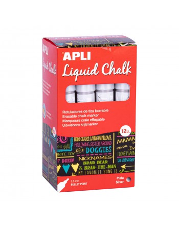 APLI 12 ROTULADOR PARA PIZARRAS CHALK 5.5MM PUNTA CONICA PLATA - 18042