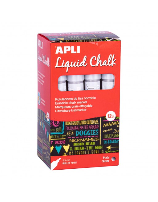 APLI 12 ROTULADOR PARA PIZARRAS CHALK 5.5MM PUNTA CONICA PLATA - 18042