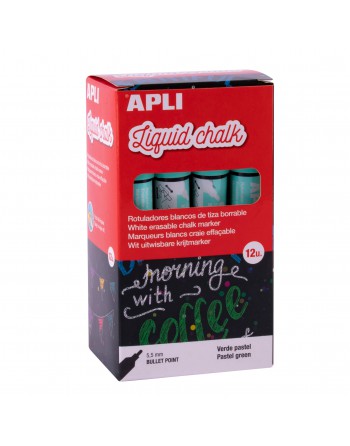 APLI 12 ROTULADOR PARA PIZARRAS CHALK 5.5MM PUNTA CONICA VERDE PASTEL - 18038