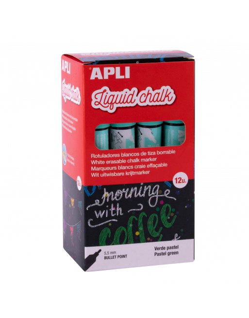 APLI 12 ROTULADOR PARA PIZARRAS CHALK 5.5MM PUNTA CONICA VERDE PASTEL - 18038