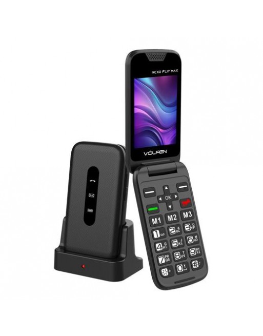 VOLFEN TELEFONO MOVIL NEXO FLIP TIPO CHONCHA CON BASE NEGRO 8056273064562