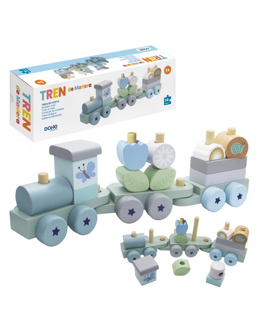 DOHE JUEGO DIDACTICO DE MADERA TREN CON 14 PIEZAS  SURTIDO DE FORMA Y COLORES - ID 64011
