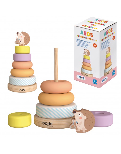 DOHE JUEGO DIDACTICO DE MADERA AROS CON 7 PIEZAS SURTIDO DE FORMA Y COLORES - ID 64001