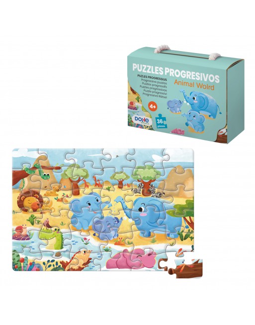 DOHE PUZLE INFANTIL DE CARTON Y CHAPADO ANIMAL WORLD 36 PIEZAS - ID 65009