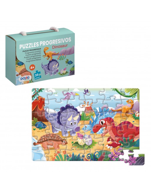 DOHE PUZLE INFANTIL DE CARTON Y CHAPADO DINOSAUR 36 PIEZAS - ID 65010