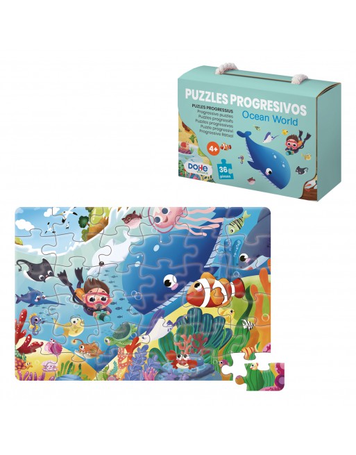 DOHE PUZLE INFANTIL DE CARTON Y CHAPADO OCEAN WORLD 36 PIEZAS - ID 65011