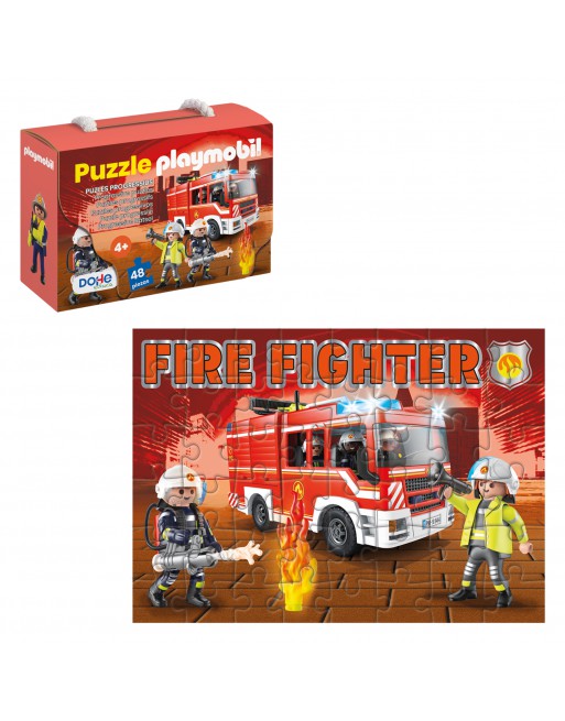 DOHE PUZLE INFANTIL DE CARTON Y CHAPADO PLAYMOBIL BOMBEROS 48 PIEZAS - ID 65013