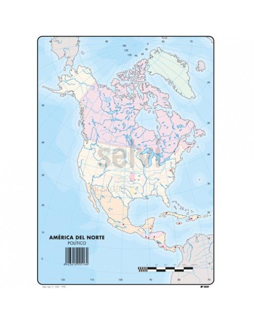 SELVI MAPA MUDO POLÍTICO DE AMERICA DEL NORTE A4 -50U- 516