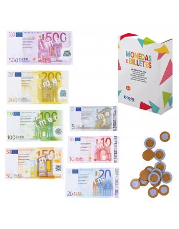 DOHE JUEGO DE BITLLETES Y MONEDAS SIMIL EURO - ID 01016