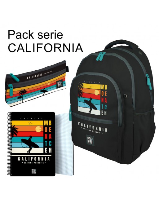 GRAFOPLAS PACK SERIE CALIFORNIA MOCHILA  - PORTATODO PLANO - LIBRETA A4 80 HOJAS 37502235