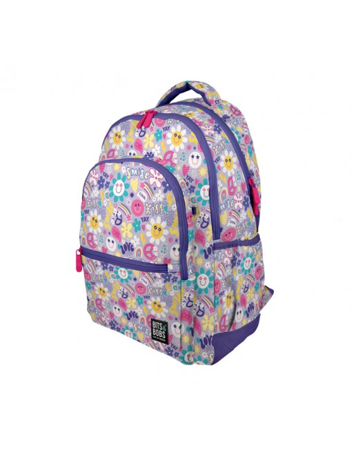 GRAFOPLAS MOCHILA BITS-BOBS SMILE GRANDE 3 COMPARTIMENTOS ACOLCHADO PARA PORTATIL BASE CON GOMA 32x46x24 CM - 37500728