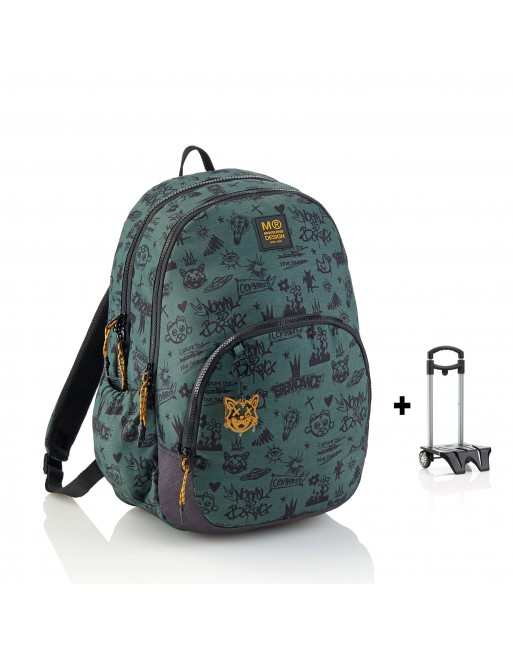 MIQUEL RIUS MOCHILA TRIPLE OSLO RECICLADA NOT BORING VERDE CON CARRO 280 x 165 x 410 MM 27 LITROS - MR19805