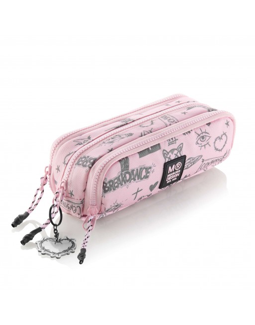 MIQUEL RIUS ESTUCHE PORTATODO TRIPLE RECTANGULAR NOT BORING ROSA 3 CREMALLERAS 210 X 105 X 60 MM - MR19803
