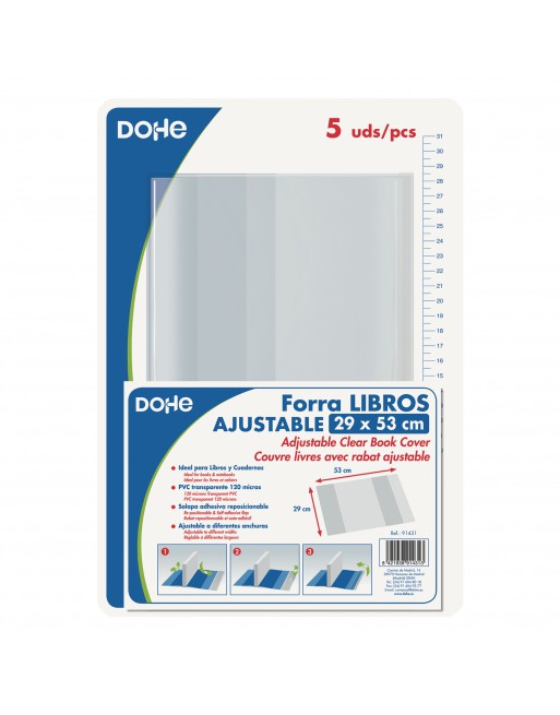 DOHE SET 5 FORRALIBROS PVC AJUSTABLES TRANSPARENTE 292 FORMATO 530 X 290 - 5 UIDADES - 91431