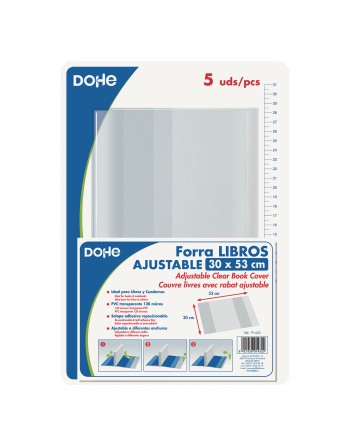 DOHE SET 5 FORRALIBROS PVC AJUSTABLES TRANSPARENTE 302 FORMATO 530 X 300 - 5 UIDADES - 91432