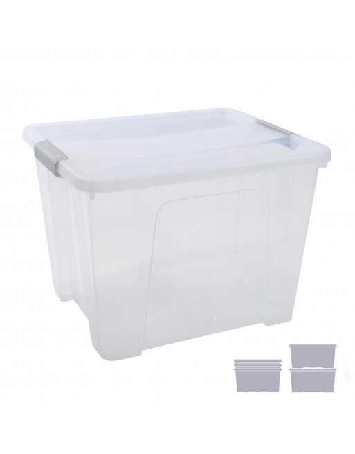 ARCHIVO 2000 CAJA DE ALMACENAJE 100% RECICLABLE TAPA CON SISTEMA DE CIERRE CLICK 10LITROS 28X40X13CM TRANPARENTE 32 LITROS 36X42