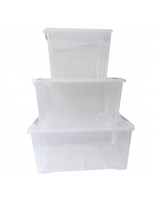 ARCHIVO 2000 CAJA DE ALMACENAJE 100% RECICLABLE TAPA CON SISTEMA DE CIERRE CLICK 10LITROS 28X40X13CM TRANPARENTE 61 LITROS 40X68