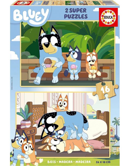 EDUCA SET 2 PUZZLES FABRICADO CON MADERA ECOLÓGICA 16 PIEZAS A PARTIR DE 3 AÑOS BLUEY 19406