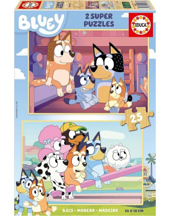 EDUCA SET 2 PUZZLES FABRICADO CON MADERA ECOLÓGICA 25 PIEZAS CADA UNO A PARTIR DE 3 AÑOS BLUEY 19407