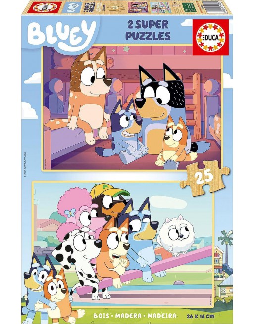 EDUCA SET 2 PUZZLES FABRICADO CON MADERA ECOLÓGICA 25 PIEZAS CADA UNO A PARTIR DE 3 AÑOS BLUEY 19407