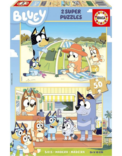 EDUCA SET 2 PUZZLES FABRICADO CON MADERA ECOLÓGICA 50 PIEZAS CADA UNO A PARTIR DE 3 BLUEY 19408