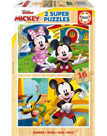 EDUCA SET 2 PUZZLES FABRICADO CON MADERA ECOLÓGICA 16 PIEZAS CADA UNO A PARTIR DE 3 AÑOS MICKEY 19287