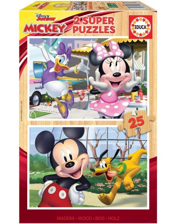 EDUCA SET 2 PUZZLES FABRICADO CON MADERA ECOLÓGICA 25 PIEZAS CADA UNO A PARTIR DE 3 AÑOS MICKEY & FRIENDS 18876