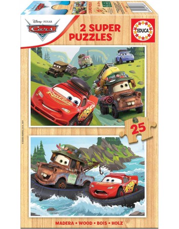 EDUCA SET 2 PUZZLES FABRICADO CON MADERA ECOLÓGICA 25 PIEZAS CADA UNO A PARTIR DE 3 AÑOS CARS 18877