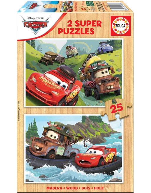 EDUCA SET 2 PUZZLES FABRICADO CON MADERA ECOLÓGICA 25 PIEZAS CADA UNO A PARTIR DE 3 AÑOS CARS 18877