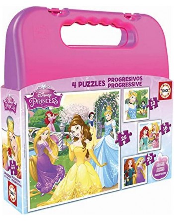 EDUCA MALETÍN 4 PUZZLES PROGRESIVOS: 12-16-20-25 PIEZAS A PARTIR DE 3 AÑOS PRINCESAS 16508