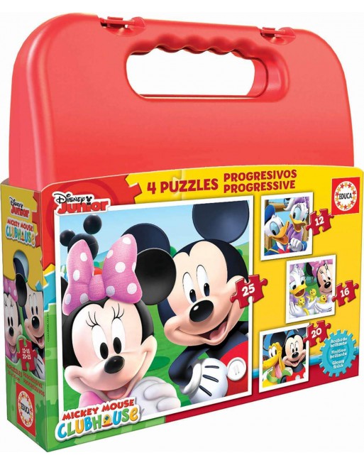 EDUCA MALETÍN 4 PUZZLES PROGRESIVOS: 12-16-20-25 PIEZAS A PARTIR DE 3 AÑOS MICKEY 16505