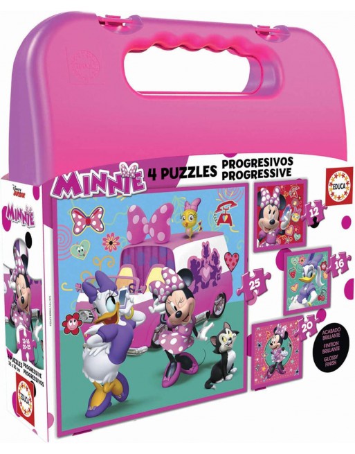 EDUCA MALETÍN 4 PUZZLES PROGRESIVOS: 12-16-20-25 PIEZAS A PARTIR DE 3 AÑOS MINNIE 17638