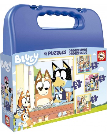 EDUCA MALETÍN 4 PUZZLES PROGRESIVOS: 12-16-20-25 PIEZAS A PARTIR DE 3 AÑOS BLUEY 19830