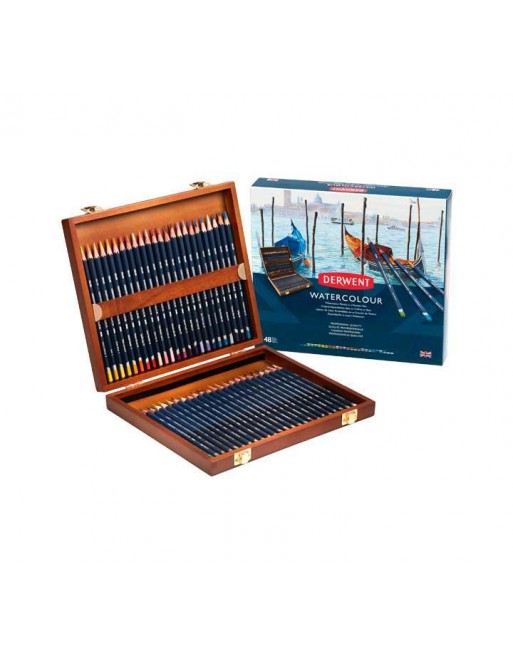 DERWENT CAJA MADERA 48 LAPICES WATERCOLOUR ACUARELABLE NO PERMANENTE Y EN SECO 700758