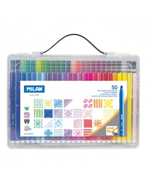 MILAN ROTULADORES PUNTA CÓNICA COLORES SURTIDOS MALETÍN 50 UD 0615350Y